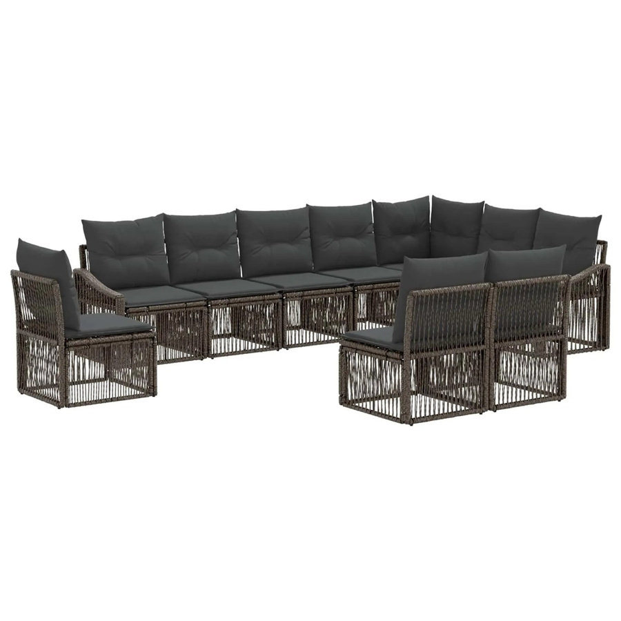 vidaXL Gartensofa-Set 10-teilig in Grau aus Poly-Rattan mit Polsterung und Kissen in U-Form - Bild 2