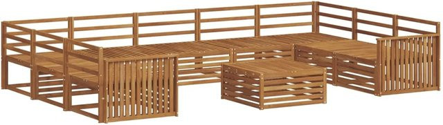 vidaXL Sofagarnitur aus Akazie Massivholz in Natur Braun, 10-teiliges U-Form Set mit Tisch und Latten-Design - Bild 1