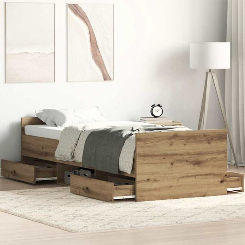 Vidaxl Funktionsbett aus Holzwerkstoff in Eiche Natur und Braun, B/T/H: 90 x 190 cm - Bild 1
