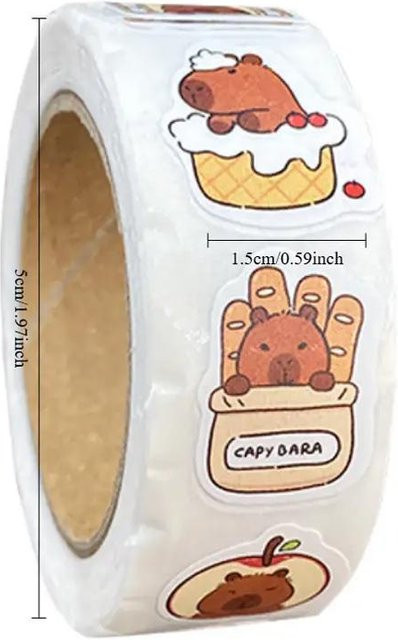 500 Stück Capybara Rollenaufkleber mit niedlichen Cartoon-Motiven in Mehrfarbig zur Dekoration von Notizbüchern, Alben und Umschlägen - Bild 1