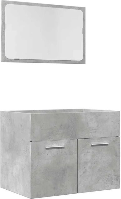 vidaXL 2-teiliges Badmöbel-Set aus Holzwerkstoff und Glas in Betongrau mit Schrank und Spiegel, Wandmontage - Bild 1