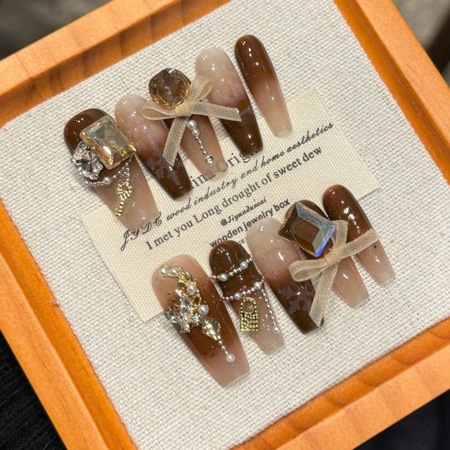 YADORNOS Press On Nails, Braun, Glänzend, 10 Stück - Bild 1