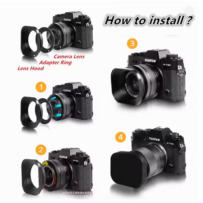 Quadratische Gegenlichtblende von Backpacker in Schwarz für Canon, Nikon, Fujifilm, Leica und Panasonic - Bild 4