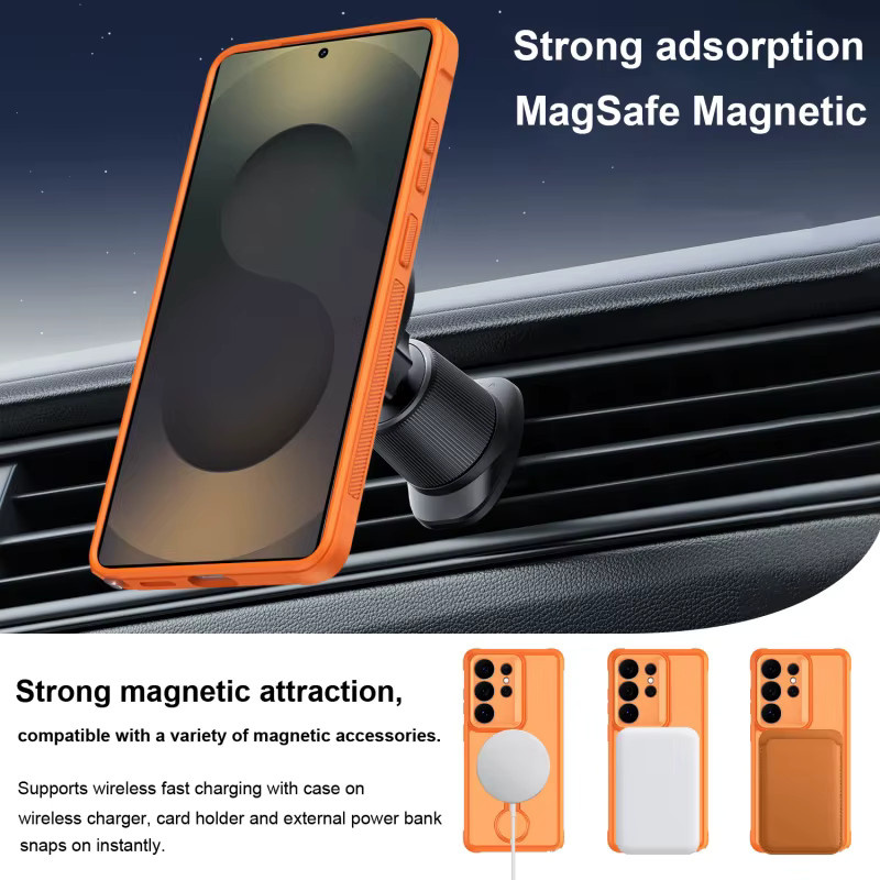 Magnetische Handyhülle für Samsung Galaxy S26 S24 S23 Ultra Plus FE mit MagSafe und Anti-Sturz-Schutz, Orange - Bild 3