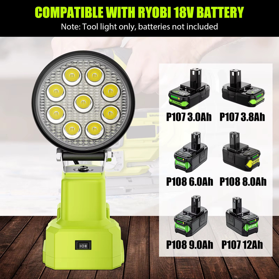 Turpow 27W Arbeits-LED-Leuchte für Roybi 18V Akku P108 P107 7.5Ah 10.4Ah Werkzeugzubehör - Bild 2