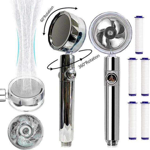 IOUHAPPY Hochdruck-Duschkopf mit Filter und Turbo-Funktion, wassersparende Regen-Handbrause in Blau und Silber - Bild 1