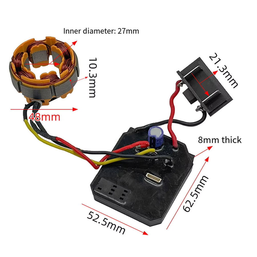Dayi Ersatzset für bürstenlose Elektroschrauber mit Steuerplatine und Stator, 18 V und 21 V, Schwarz, passend für Dayi 2106, 161 und 169 - Bild 5