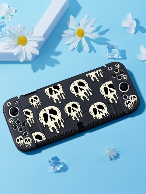 Totenkopf Schutzhülle für Nintendo Switch OLED Joycon Abdeckung in Schwarz - Bild 1