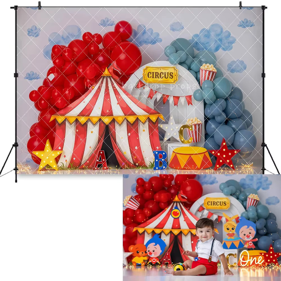 VIKAMA Zirkus Wandteppich für den ersten Geburtstag als bunter Party-Hintergrund mit Tiermotiven in Mehrfarbig - Bild 2