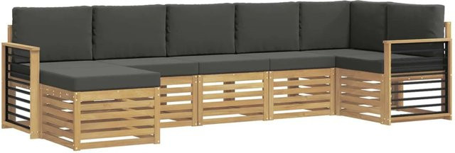 vidaXL Outdoor-Sofagarnitur 7-teilig in L-Form aus Akazienholz mit Polstern in Weiß und Anthrazit - Bild 1