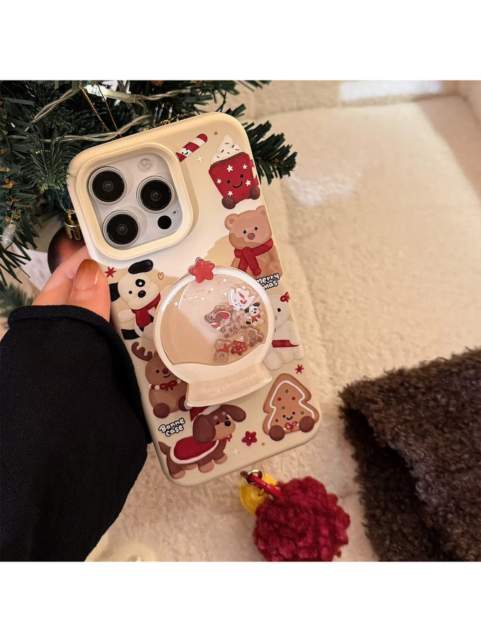 MUQGEW Handyhülle mit süßem Cartoon-Weihnachtsdesign und Treibsand-Effekt für iPhone 16 15 14 13 12 Pro Max, inklusive Plüsch-Anhänger, mehrfarbig - Bild 7