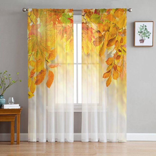 Super Six Transparente Tüllvorhänge mit rotem Ahornblatt-Design, Voile-Vorhang für Wohnzimmer und Schlafzimmer, Breite: 135 cm, Höhe: 160 cm - Bild 1