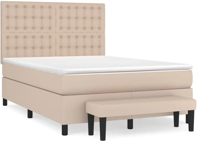 vidaXL Boxspringbett Hybrid mit Taschenfederkern in Cappuccino-Braun, B/T/H: 140 x 190 x 34 cm (geschätzte Gesamthöhe basierend auf Komponenten) - Bild 1