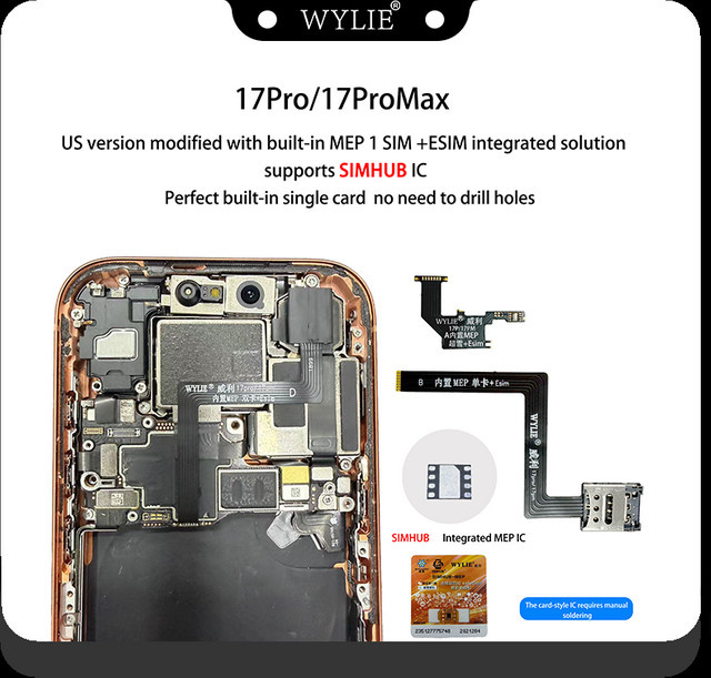 Esim zu Sim-Karten-Flex-Kabel für iPhone 17 Pro und 17 Pro Max mit integrierter MEP-Lösung und SIMHUB IC Unterstützung in Schwarz - Bild 1