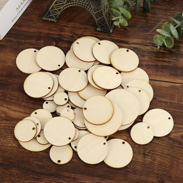 50 Stück runde Holzornamente aus natürlichem Holz in Beige für DIY-Handwerk und Scrapbooking - Bild 1