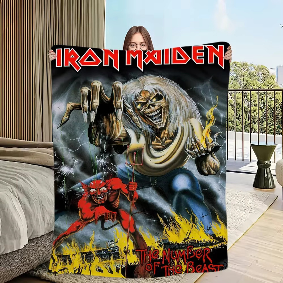 VIKAMA Iron Maiden Band Decke mit Skelett und Flammen Design in Schwarz, B/B/H: 90 x 75 x 0 cm - Bild 2