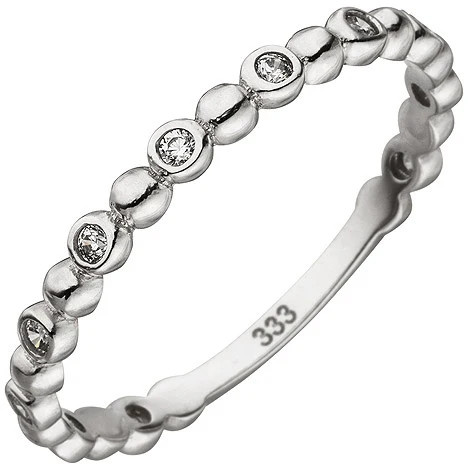 Colfem Ring Damen, 333 Weißgold, 11 Zirkonia, Kugelring - Bild 1