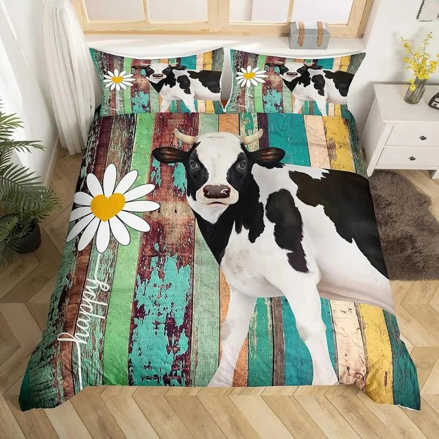 Yiran Home Bettwäsche-Set mit Kuh-Print in Weiß, bestehend aus Bettbezug und Kissenbezug, B/H: 135 x 200 cm - Bild 1