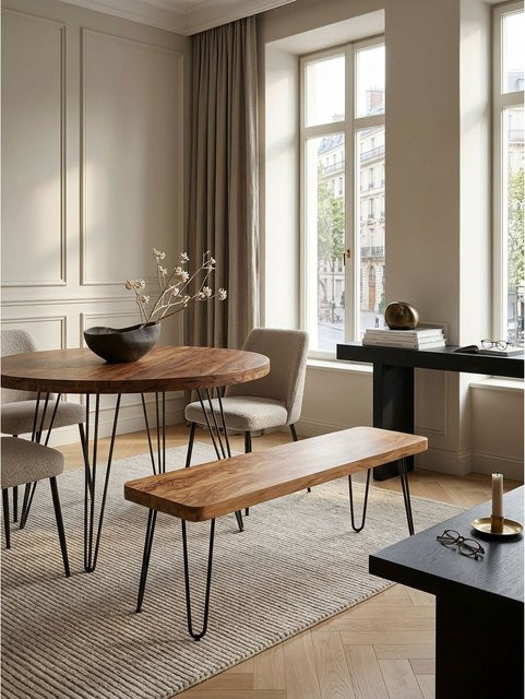 Esszimmerbank BAGLI von KADIMA DESIGN aus Akazie Massivholz im Landhausstil, Farbe: Braun, B/T/H: 120 x 40 x 45 cm - Bild 1