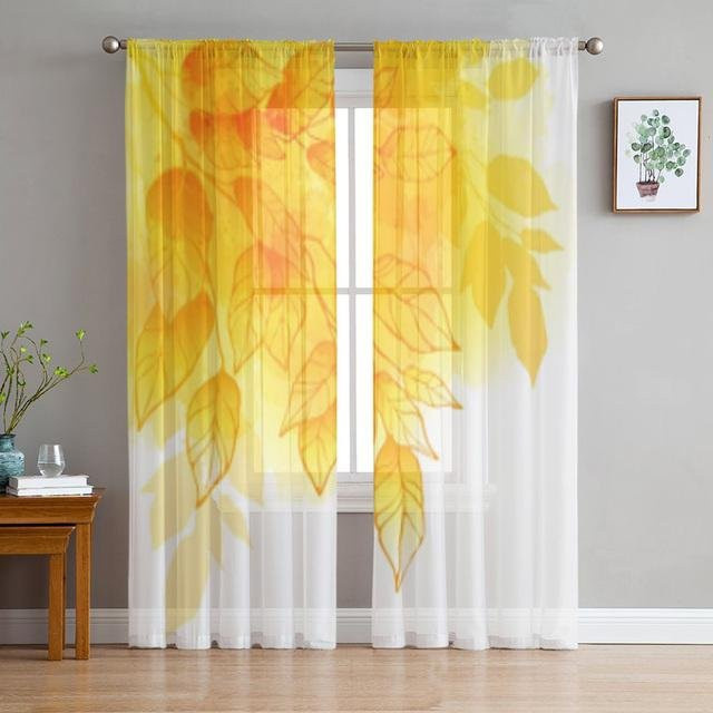 Transparenter Tüllvorhang mit Ahornblatt-Motiv von A Family Of Home Textiles, Farbe: Weiß, B: 135 cm, H: 114 cm - Bild 1