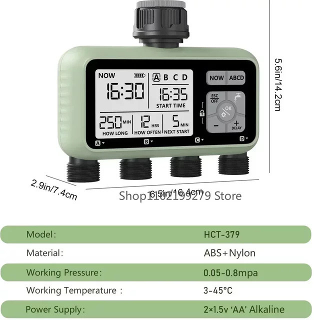 Youngs Gartenwerkzeuge 4-fach Bewässerungstimer Multifunktionaler Sprinkler in Grün - Bild 1