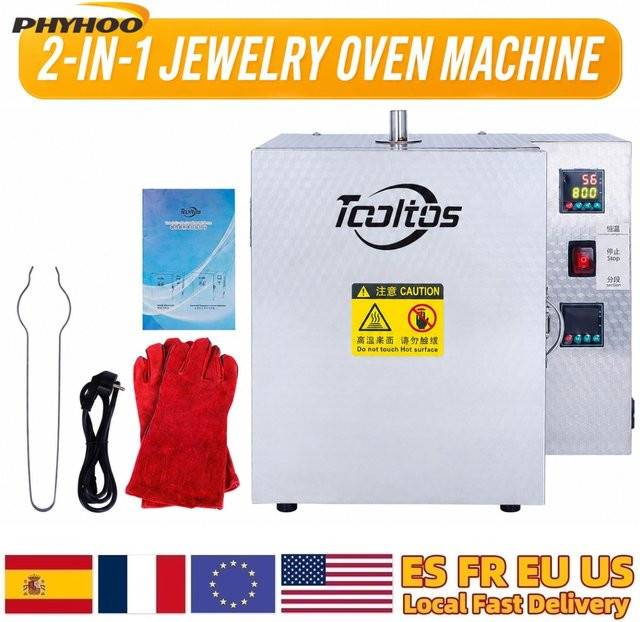 PHYHOO Schmuckgussmaschine 220V: Zwei-in-Eins Hochtemperatur-Schmelzofen in Silber mit Konstant- und Segmentmodus für Labor und Industrie, B/T/H: 41,0 x 33,0 x 40,0 cm - Bild 1