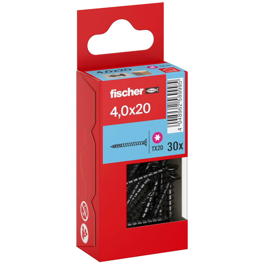 Fischer PowerFast II Senkkopf Schraube mit Torx-Antrieb und Vollgewinde, Farbe Schwarz, Durchmesser: 4 mm, Länge: 20 mm, 30 Stück - Bild 2