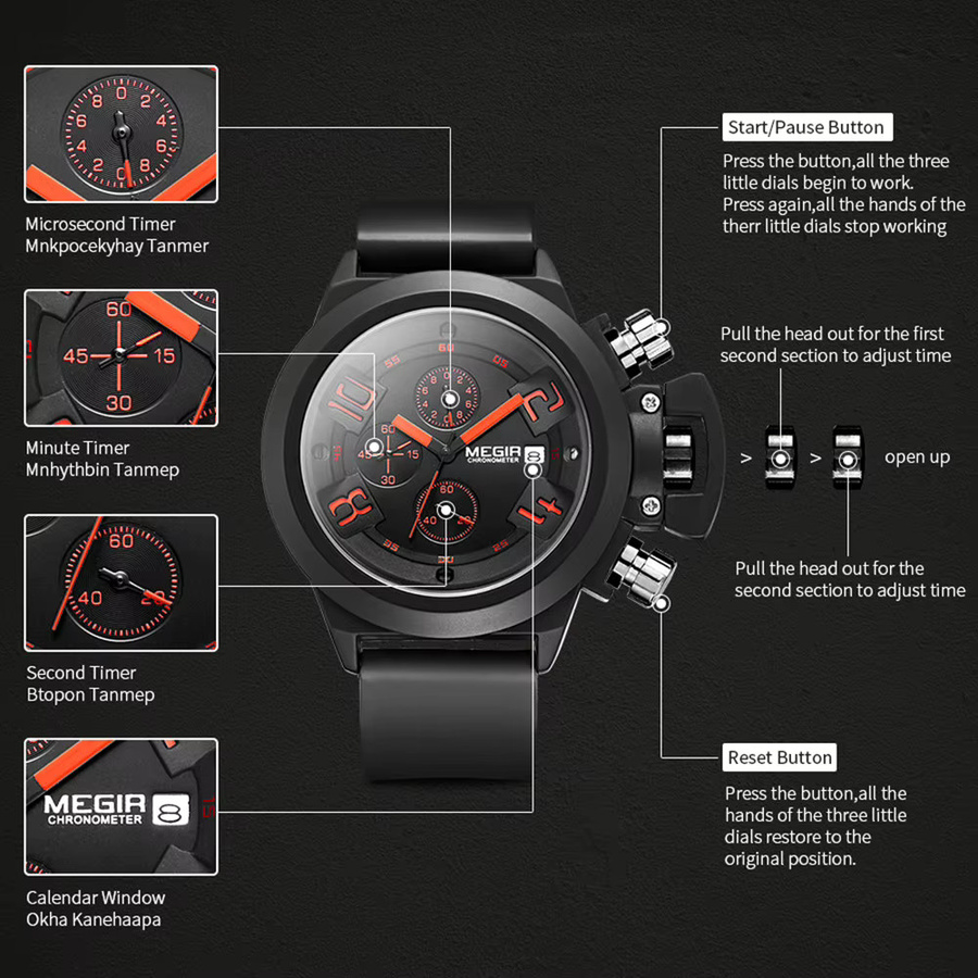 MEGIR Armbanduhr Chronograph, Quarz, Weiß, Silikon, Herren - Bild 5