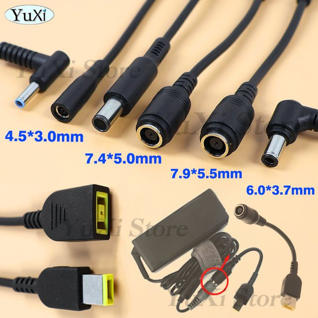 YuXi Laptop-Adapterkabel Schwarz mit quadratischem Stecker auf Buchse für Lenovo, HP und Dell, DC-Stromversorgung Ladegerät-Konverterkabel, 4,5 x 3,0 mm und 5,5 x 2,1 mm - Bild 1