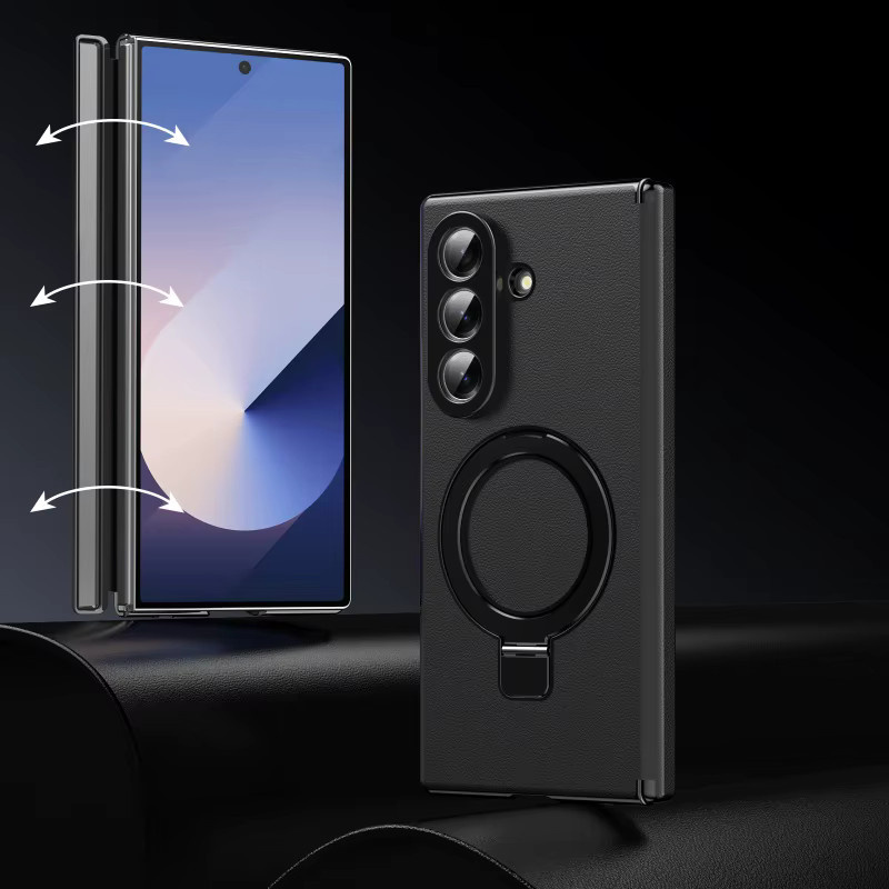 Samsung Magnetische Leder-Schutzhülle mit Ständer für Galaxy Z Fold 8 7 6 5 4 3 in Schwarz - Bild 1