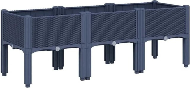 vidaXL Pflanzkasten mit Beinen in Blaugrau aus Polypropylen mit Rattan-Optik, B/T/H: 120 x 40 x 42 cm - Bild 1
