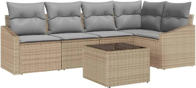 vidaXL Garten-Sofa-Set 6-teilig in Beige aus Poly-Rattan mit L-Form, Polsterung und Couchtisch für Terrasse und Garten - Bild 1