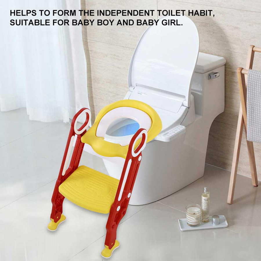 Aimo Verstellbarer Toilettenstuhl mit Leiter für Baby und Kleinkind zum Töpfchentraining in Rot Gelb - Bild 2