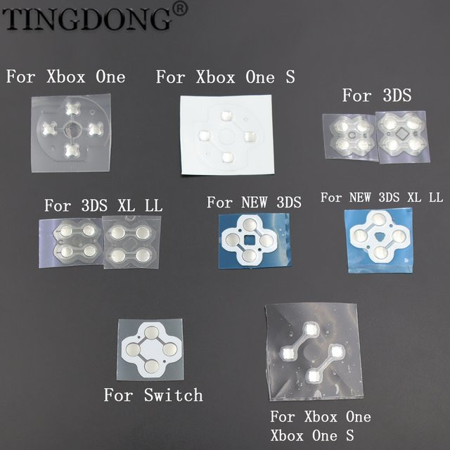 5er-Set Leitfähige Metallfolie-Aufkleber von TingDong für Switch Joy-Con und 3DS XL/LL, Farbe: Silber, Ersatz-Tastenfolie für Kreuztasten und ABXY-Tasten - Bild 1