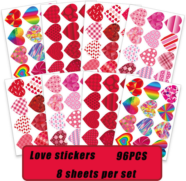 8 Stück Herz Aufkleber für Valentinstag und Hochzeiten zur Dekoration von Geschenkkartons, Umschlägen und Scrapbooking - Bild 1