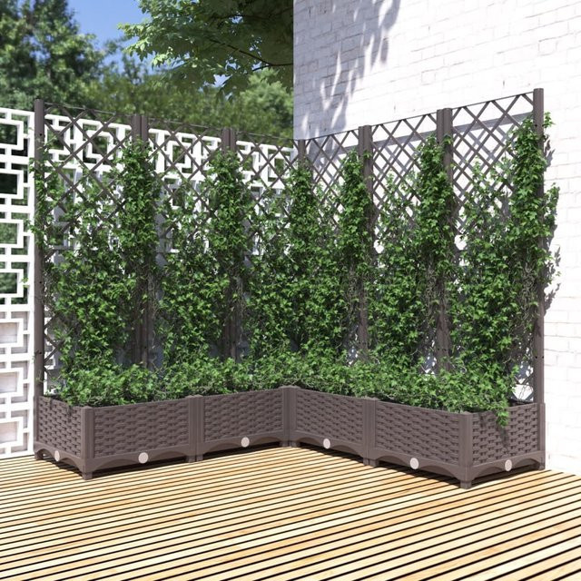 vidaXL Pflanzkübel mit Rankgitter aus Polypropylen in Braun, B/T/H: 120 x 120 x 121,5 cm - Bild 3