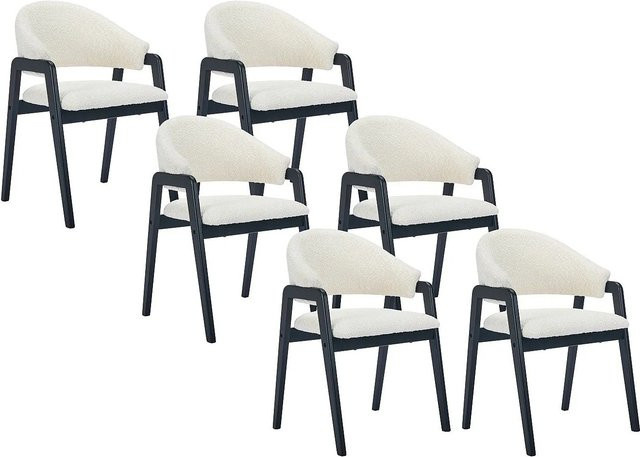 Vente-unique Stuhl Soluna in Weiß mit Bouclé-Stoff und Gummibaumholz, Modern - Bild 1