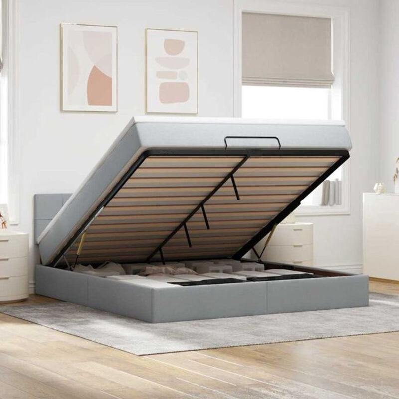 Vidaxl Polsterbett Ottomane mit Matratze und LED in Hellgrau, B/T: 180 x 200 cm - Bild 1
