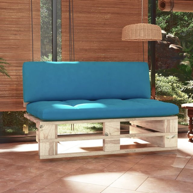 vidaXL Garten-Mittelsofa aus imprägniertem Kiefernholz mit blauen Polstern, B/T/H: 110 x 65 x 55 cm - Bild 2