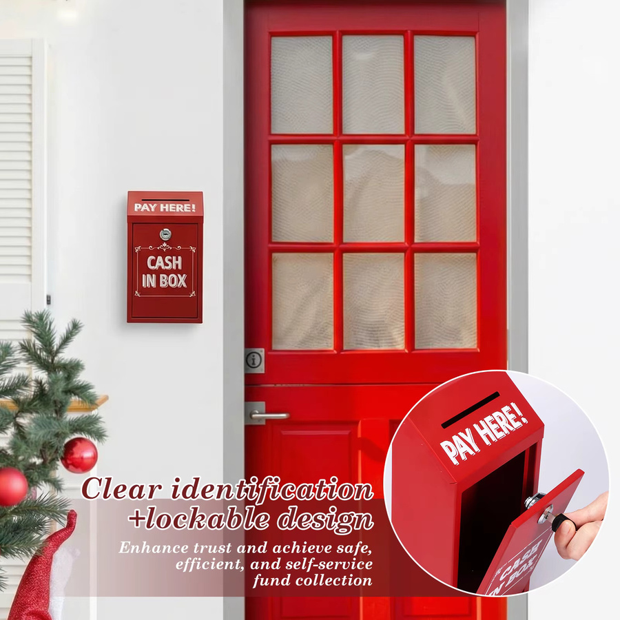 Willstar Spendenbox aus Metall in Rot, abschließbare Wandmontage Einwurfbox mit Schloss - Bild 2