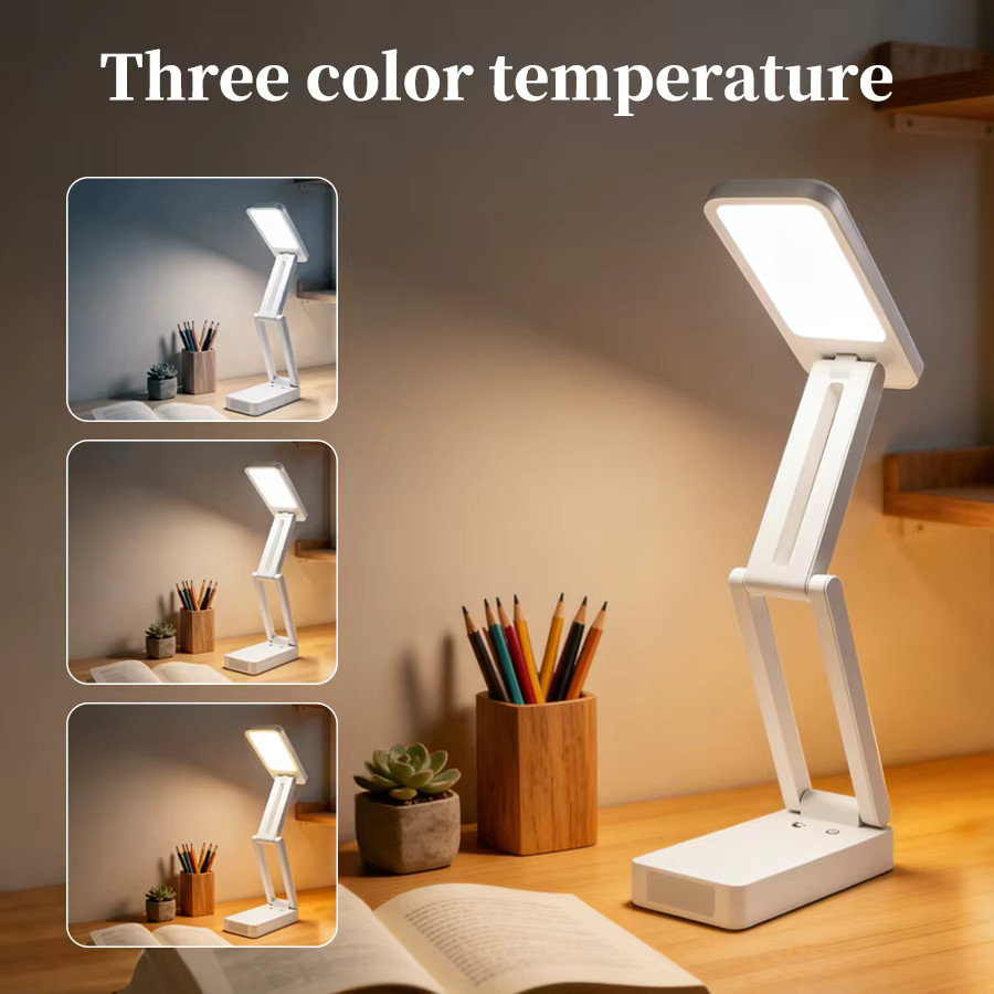 GGBEE Faltbare LED-Schreibtischlampe in Weiß mit stufenloser Touch-Dimmung und wiederaufladbarem Akku für Home-Office und zum Lesen - Bild 2