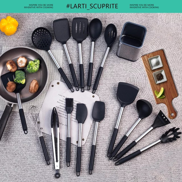 LARTI SCUPRITE Silikon-Küchenutensilien-Set, hitzebeständig und kratzfest, inklusive Spatel und Löffel - Bild 1
