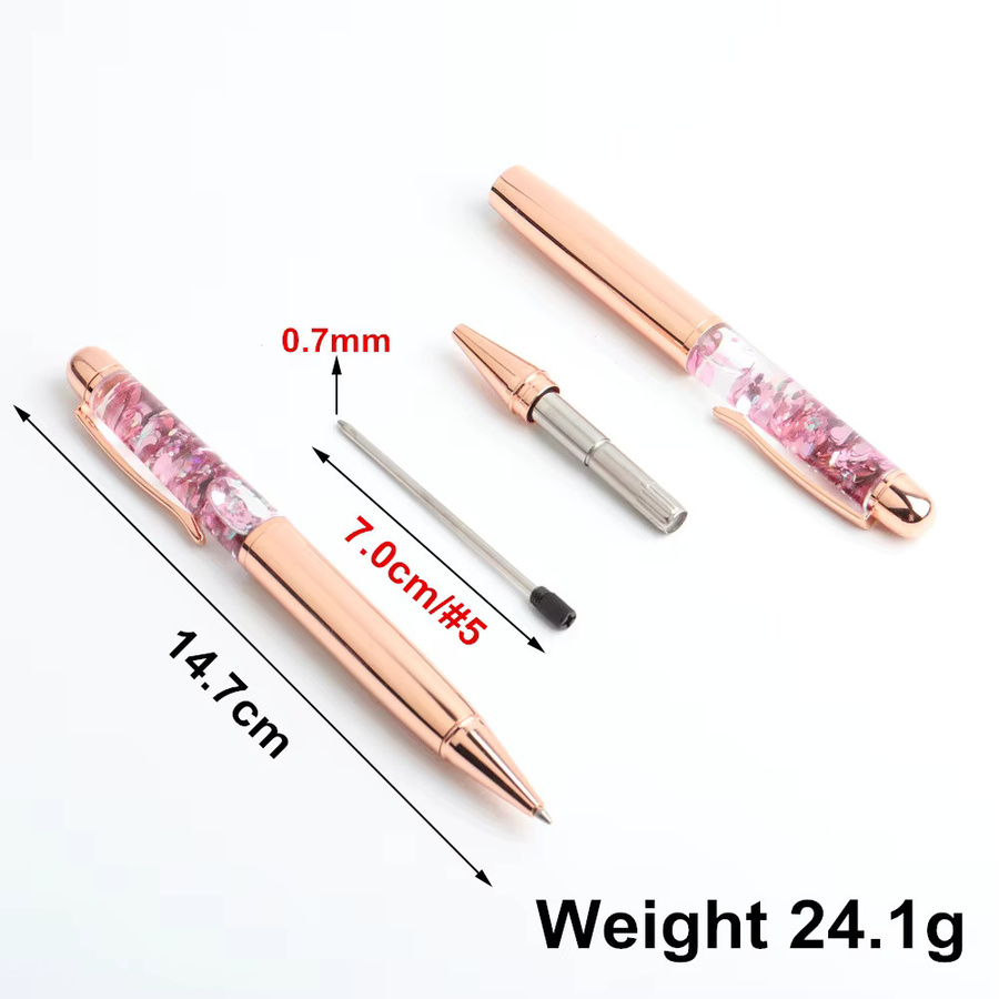 GENKKY Luxus Kugelschreiber mit Flow-Öl-Effekt und Kristall-Goldfolie in Gold und Pink aus Metall - Bild 2
