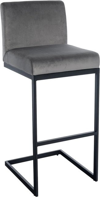 DELUKE Barhocker GANOR Barstuhl mit Lehne aus Samt in Grau, B/T/H: 43 x 53 x 104 cm - Bild 1
