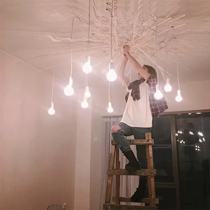 Ramalho Mehrkopf-DIY-Kronleuchter in bunter Spinnennetz-Optik, industrielle Pendelleuchte aus Glas und Metall für Esszimmer und Schlafzimmer - Bild 2