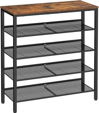 Vasagle Schuhregal mit 5 Ebenen im Industriedesign, Braun-Schwarz, B/T/H: 93 x 30 x 75 cm