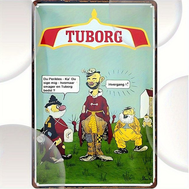 Tuborg Bier Metallschild Retro Cartoon Wandkunst von ZX ART in Grau, B/H: 30 x 20 cm - Bild 1