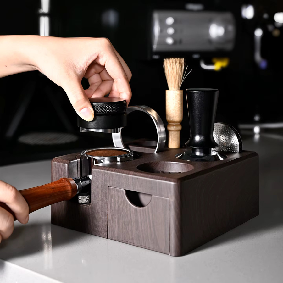 Kaffee-Tamperhalter Organizer Ständer aus Holz für Delonghi und Breville Espresso-Zubehör in Weiß und Braun - Bild 2