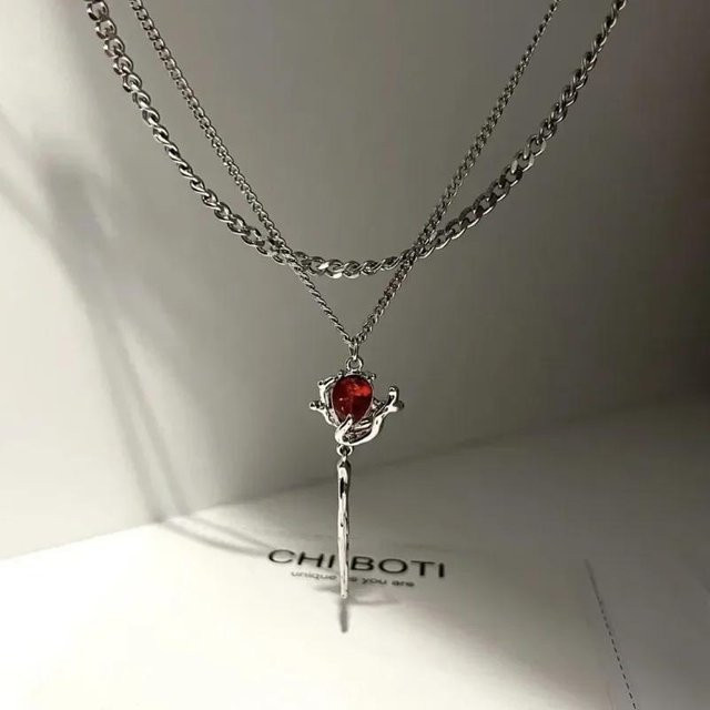 YULIN Halskette, Rose Anhänger, Rosa Zirkonia, Silber, Unisex - Bild 1