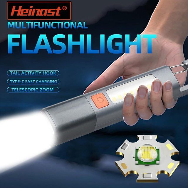 HEINAST Outdoor-Taschenlampe mit variablem Fokus, Flutlicht und Seitenlichtern, wiederaufladbar und mit großer Reichweite - Bild 1